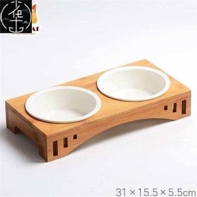 Cat Bowl Two Bowls Wooden Solid Wooden Rack Pe.t Dog
