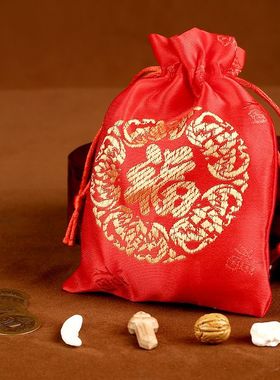 中式桃木雕刻福袋乔迁送礼玄关装饰摆件红绳束口袋祝福