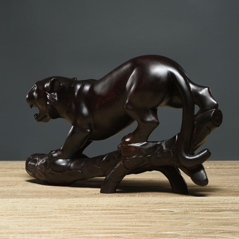 黑檀木雕金钱豹摆件实木雕刻豹子大F号动物一路豹发客厅办公室摆