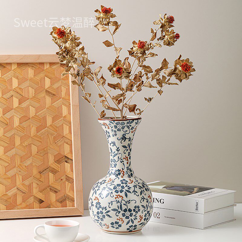 新中式青花陶瓷花瓶轻q奢高级感复古装饰插花干花水培客厅玄关摆,家居饰品,花瓶,淘宝优惠券,粉丝福利购,淘宝优惠卷