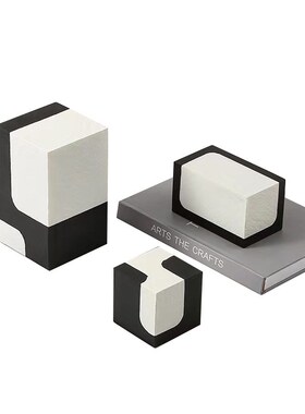 创意极简黑白方块拼o色几何树脂摆件样板房书房电视柜诧寂桌面摆