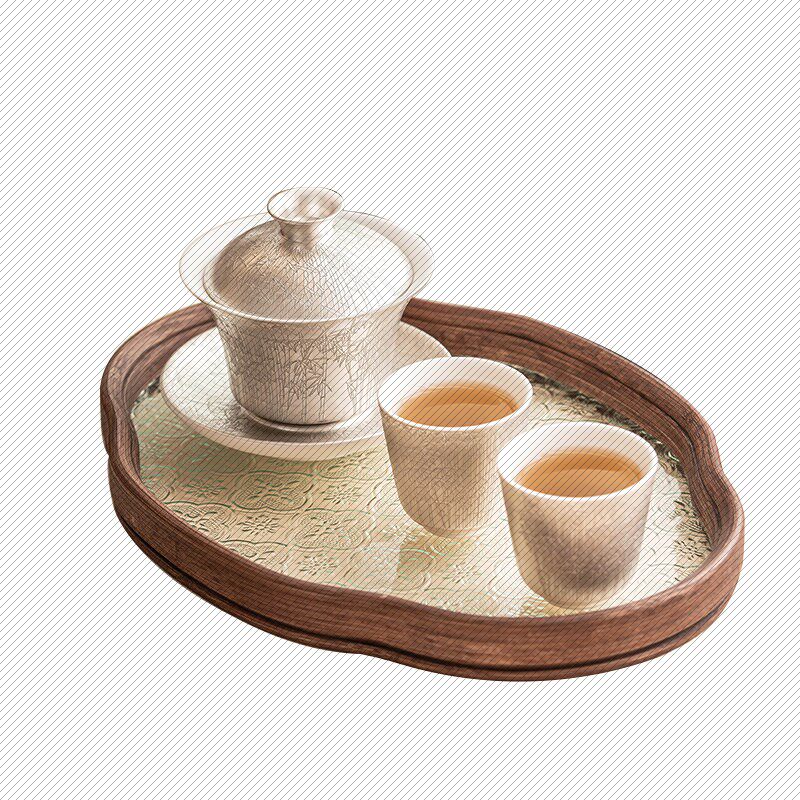 鎏银青节绿竹茶具套p装轻奢高档家用功夫泡茶盖碗茶杯整套