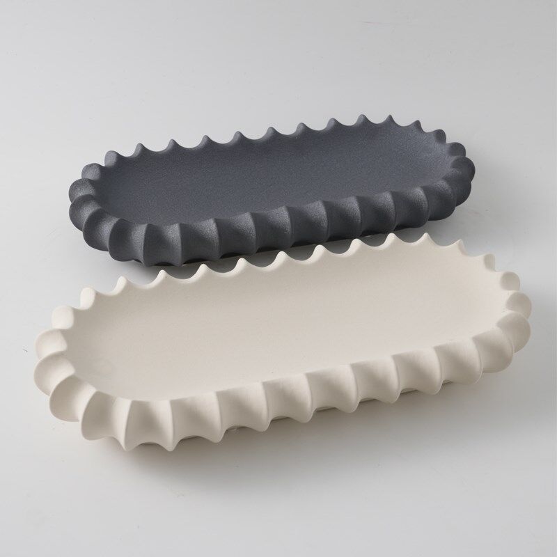 简约现代样板间酒店桌面茶几托盘摆件几何椭圆形长果W盘糕点装饰