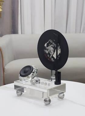 现代简约仿d真黑胶唱片机水晶插放机摆件客厅书房电视柜家居装饰