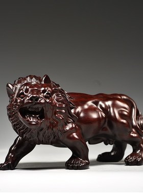 黑檀实木雕刻狮子l摆件风水家居客厅创意红木雄狮工艺品办公装饰