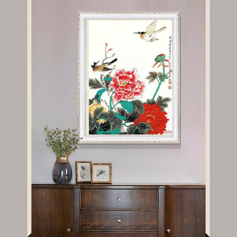 苏绣DIY套件初学材料包 花v开富贵 牡丹双鸟 客厅卧室 刺绣装饰画