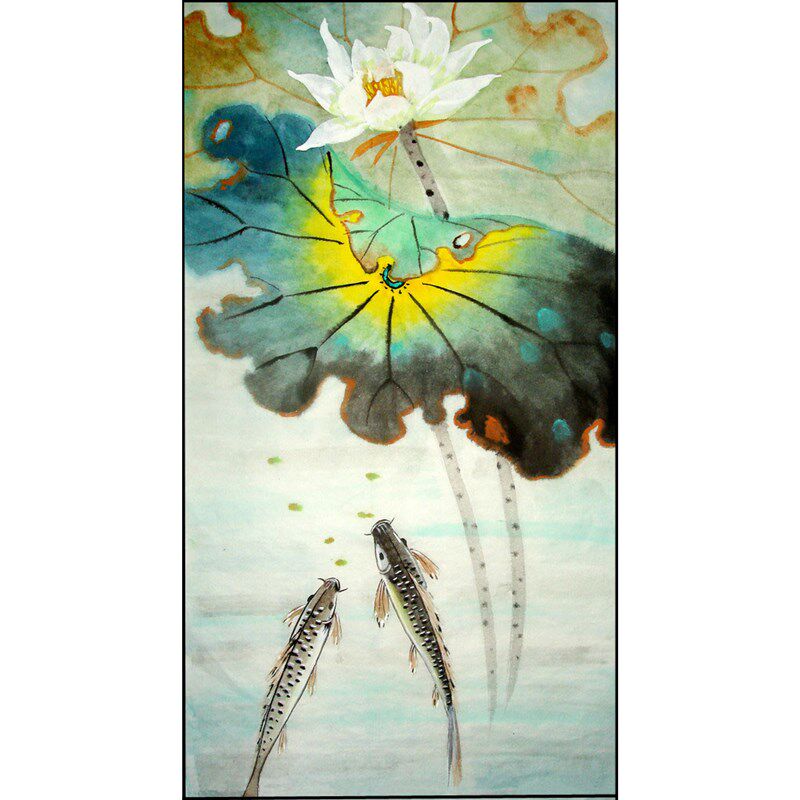 非遗苏绣DIY套件初学 鱼荷花  玄关客厅卧室P餐厅 手工刺绣装饰画