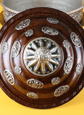 尼泊尔藏式糌粑盒民族风八吉祥z储物罐西藏果盘装饰家居民族风摆