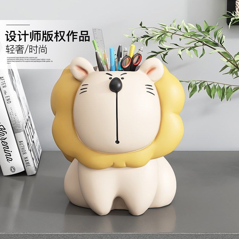 可爱狮子笔筒摆件k桌面家居饰品化妆刷眉笔梳妆台收纳桶生日礼物,家居饰品,装饰摆件,淘宝优惠券,粉丝福利购,淘宝优惠卷