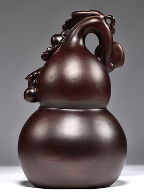 黑檀实木雕刻福禄葫芦摆件红木家居客厅电视M柜玄关装饰工艺品送