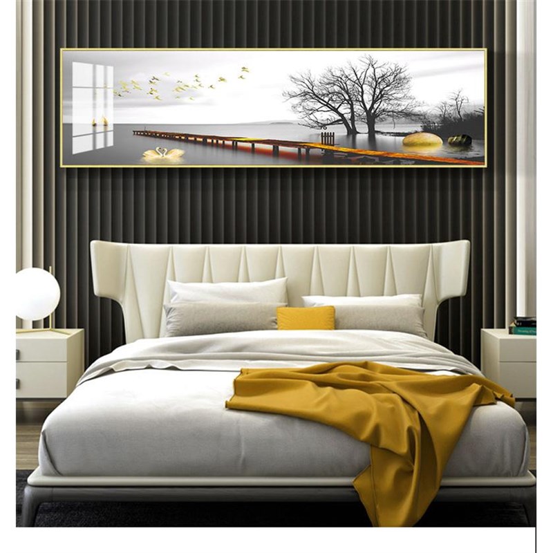 卧室床头装饰画北欧横幅宾馆现代简约挂画客厅S房间沙发酒店壁画