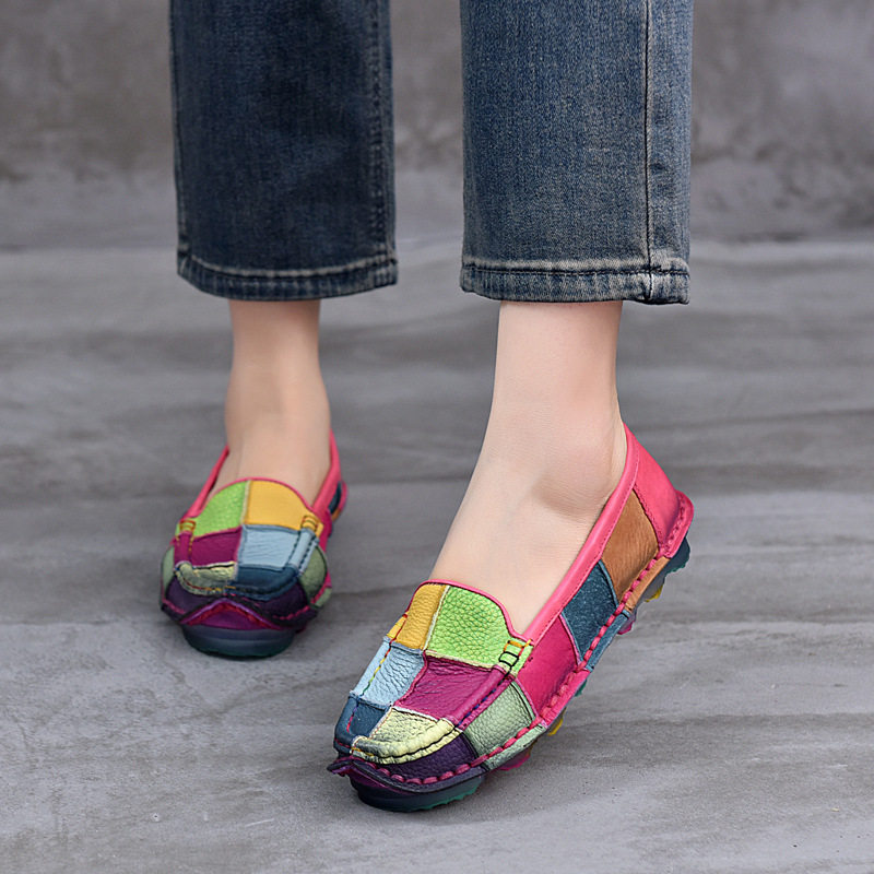 新款浅口真皮单鞋女春秋舒适轻便防滑复古民族风软底一脚蹬豆豆鞋,女鞋,乐福鞋（豆豆鞋）,淘宝优惠券,粉丝福利购,淘宝优惠卷