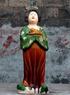 唐三彩陶瓷胖妞摆件复p古陶俑仕女仿古家居客厅书房古玩收藏电视