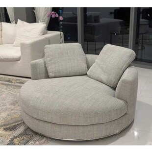 轻奢圆形沙发椅可旋转北欧简约现代亚麻布O艺设计师单人圆沙发