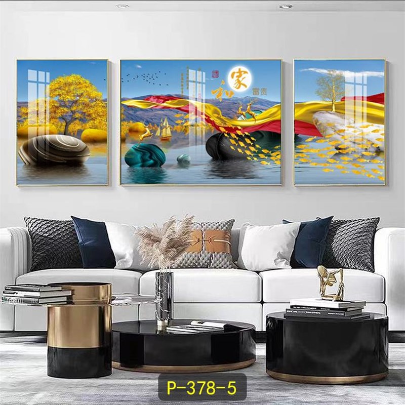 客厅挂壁装饰画发背景墙北欧画厅三组合联轻奢Q现代简约餐墙沙画图片