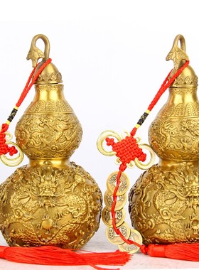 黄铜开口龙纹铜h葫芦五龙铜葫芦家居工艺品摆件龙款铜葫芦双龙戏