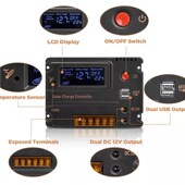 PWM太阳能控制器12V 24V10A 20A光伏发电太阳P能充放电控制器带US