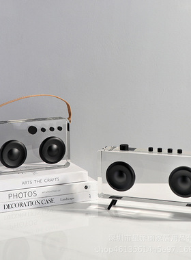 简约现代轻奢透明收音机录音机水晶摆件样板间客厅V玄关桌面装饰