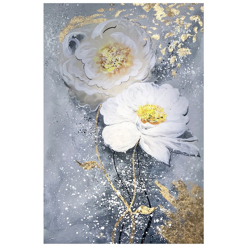 花开富贵手绘油画大芬村客厅抽象白牡丹花卉O装饰画玄关高级感挂图片