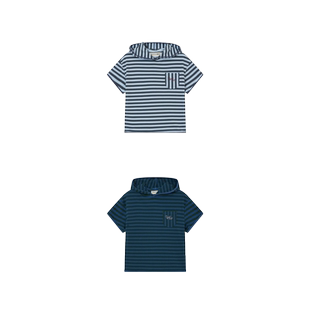 demi et demi“Go Outside”条纹连帽百搭双色休闲风t-shirt