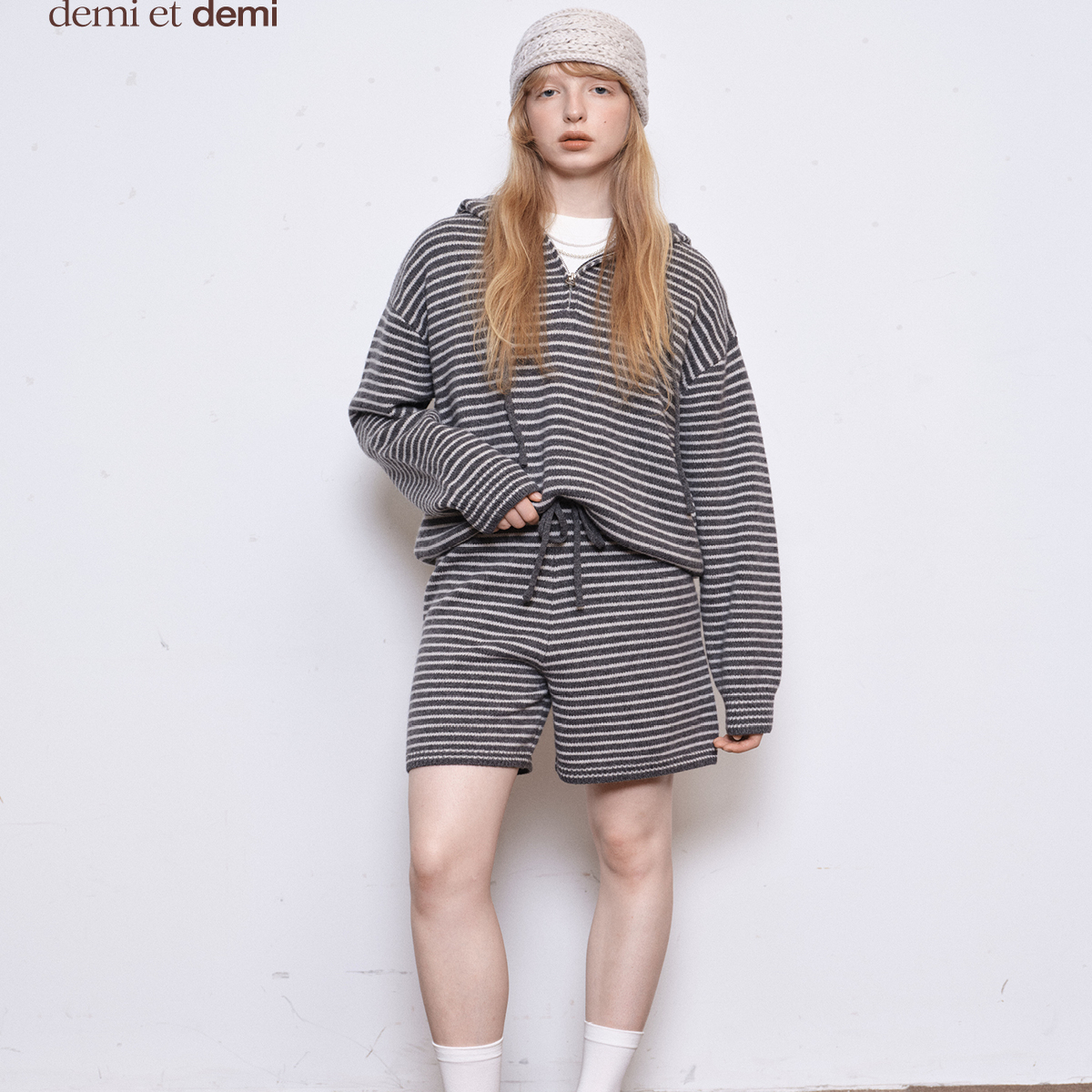 demi et demiThe Fruits of Life黑白条纹连帽羊毛卫衣