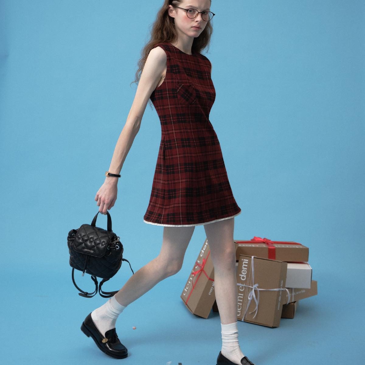 demi et demiLove actually苏格兰小调酒红色格纹圣诞新年连衣裙