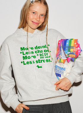 demi et demi×ROSYDOEDIAN赵露思联名灰100%棉印花连帽套头卫衣