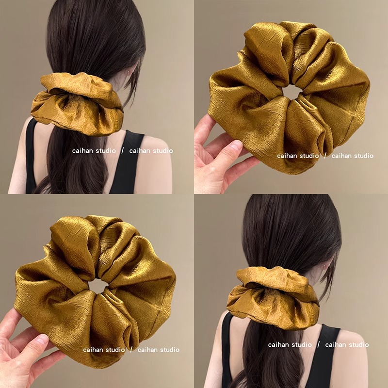大肠发圈高级贵气老钱风金色光泽布艺极简纯色方巾发圈新款发饰
