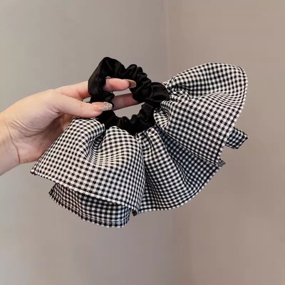 好法式~博主同款大号格子裙摆发圈秋冬高级扎头发皮筋发饰大头花