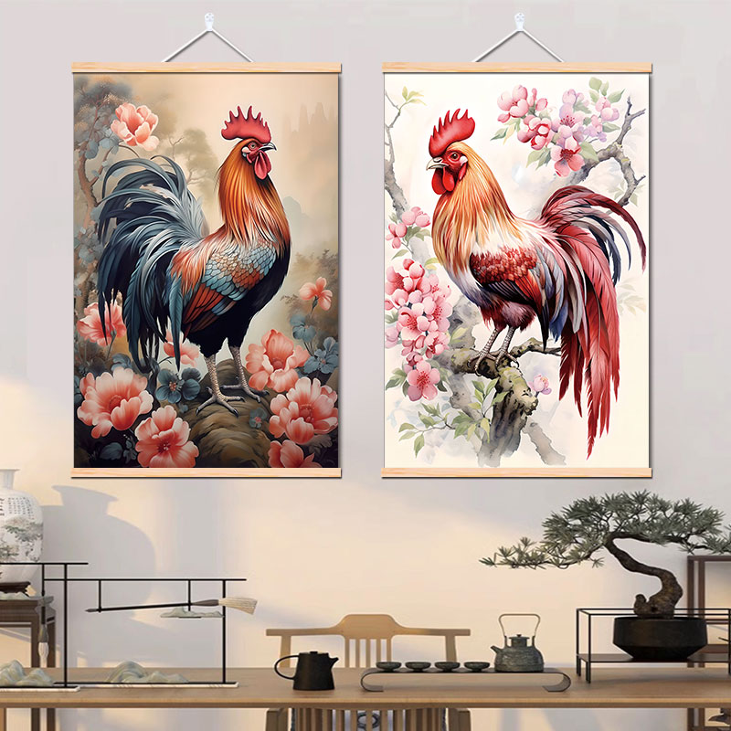 吉祥如意图金鸡报晓雄鸡大公鸡挂画客厅玄关卧室床头新中式装饰画图片
