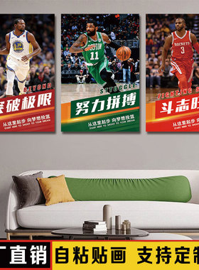 NBA篮球明星海报贴画乔丹科比詹姆斯库里杜兰特体育馆装饰墙贴画