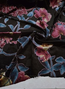 微透黑色底弹力通花丝绒连衣裙打底衫旗袍柔软时尚亲肤服装布料静