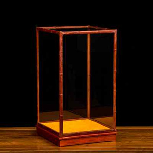 红木雕玻璃罩佛像展示防尘罩古董底座实木玻璃盒子佛龛工艺品摆件