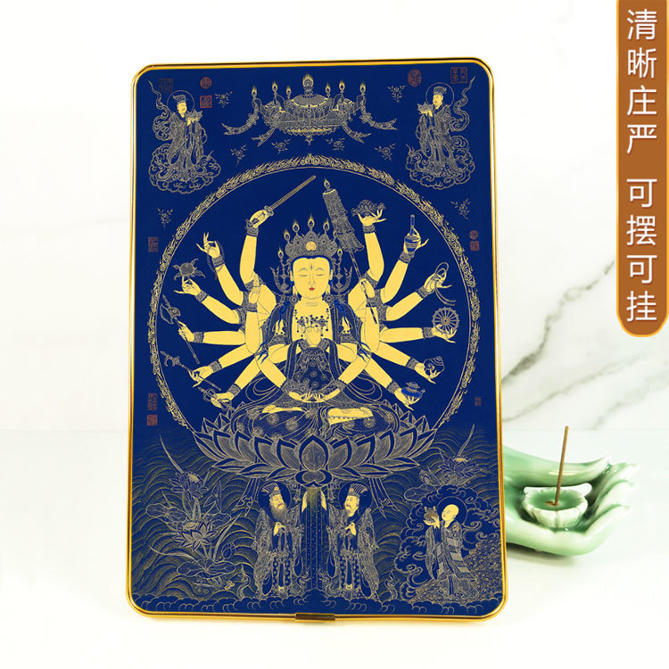 明代准提菩萨佛母桌面摆台相框画 准胝观音佛堂佛龛摆件挂墙佛像