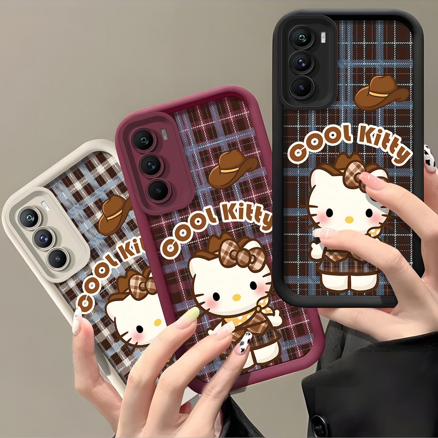 格纹KT猫适用于真我V70s手机壳Realme V70全包式RMX3948气囊加厚防摔硅胶软壳高颜值保护套RMX3946新款手机套