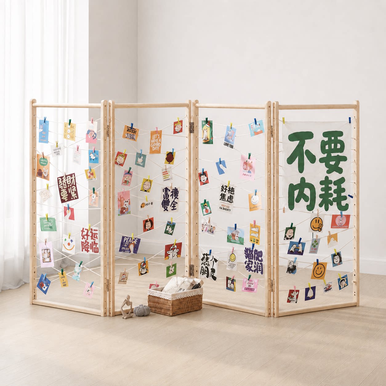 儿童屏风隔断幼儿园区角围栏画展用小屏风折屏手工作品陈列展览架
