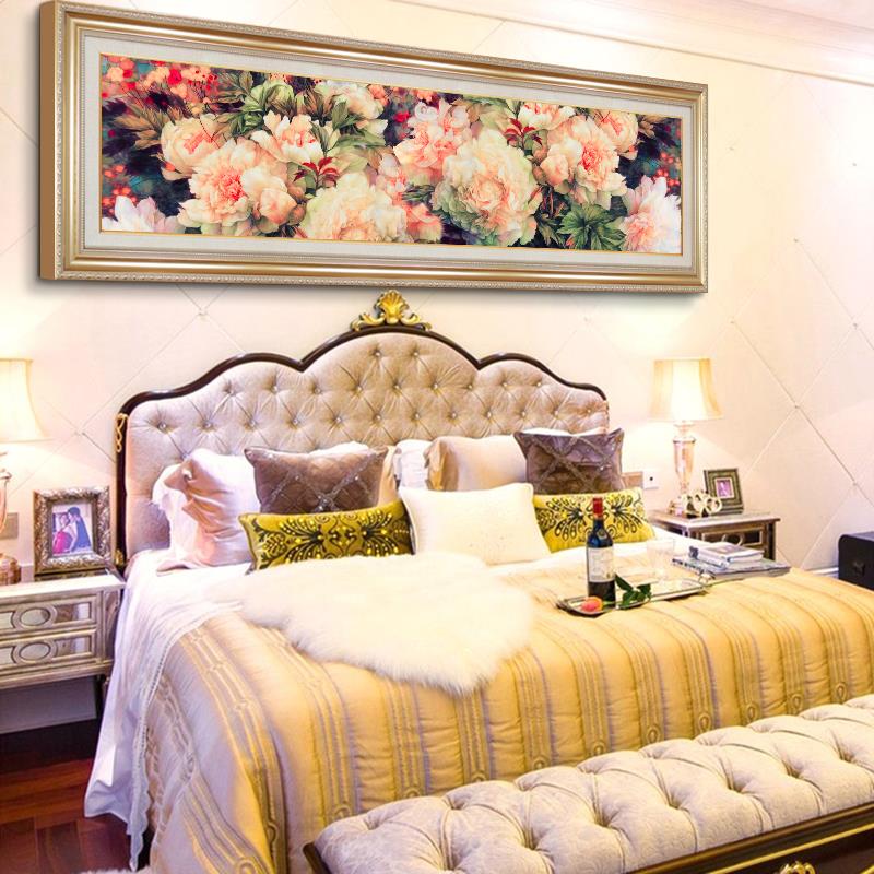 欧式卧室装饰画现代简约床头画横幅客厅牡丹挂画酒店壁画美式油画图片
