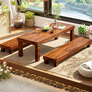 飘窗榻榻米茶桌木制炕桌茶小桌子阳台复古木头餐桌椅座纯实木组合