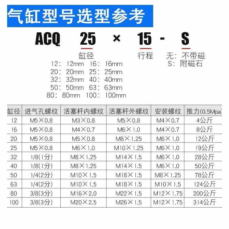 ACQ薄型长行程气缸20/25/32/40/50/63/80/100*125X150X200