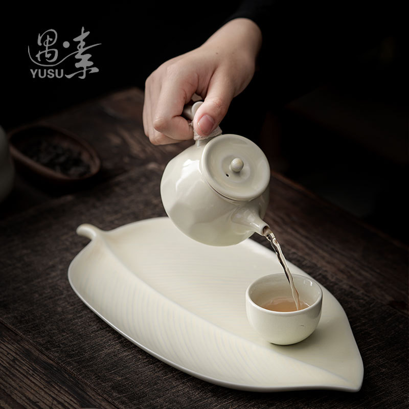 创意树叶茶盘陶瓷干泡台家用泡茶托盘茶托杯子茶具茶壶收纳盘茶台