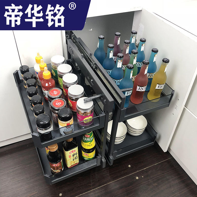 帝华铭转角拉篮橱柜厨房收纳小怪物拐角碗篮调味篮全拉出内置物架