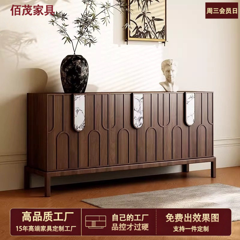 中古风实木玄关柜客厅复古收纳柜装饰柜现代别墅靠墙奢石餐边柜