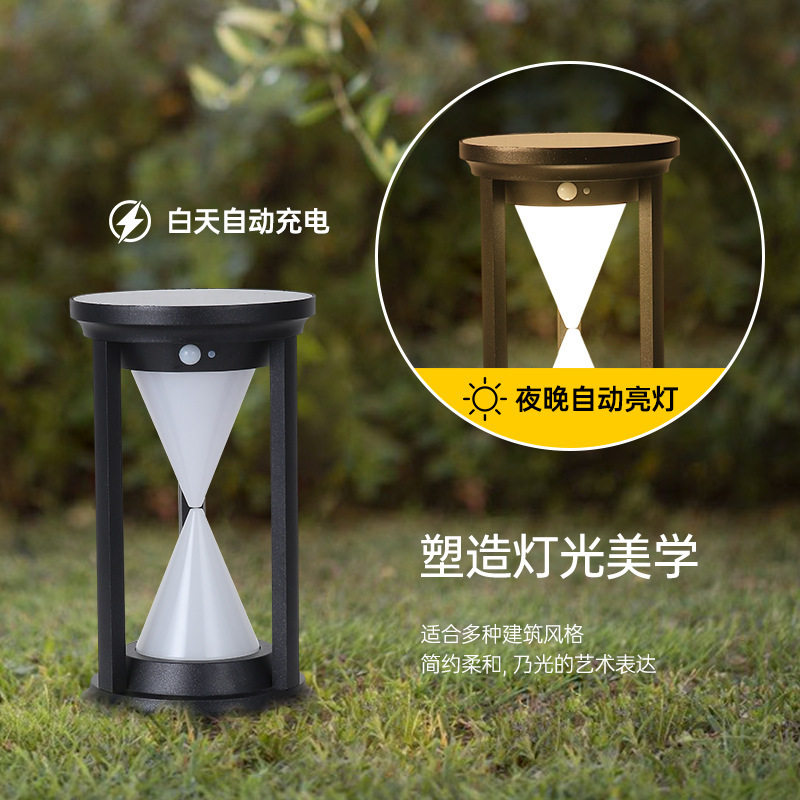 LED太阳能柱头灯户外防水草坪灯别墅围墙庭院灯室外人体感应路灯
