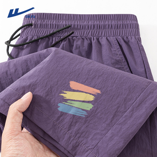 回力运动短裤男夏季冰丝防晒紫色多巴胺工装沙滩中裤速干五分裤Y