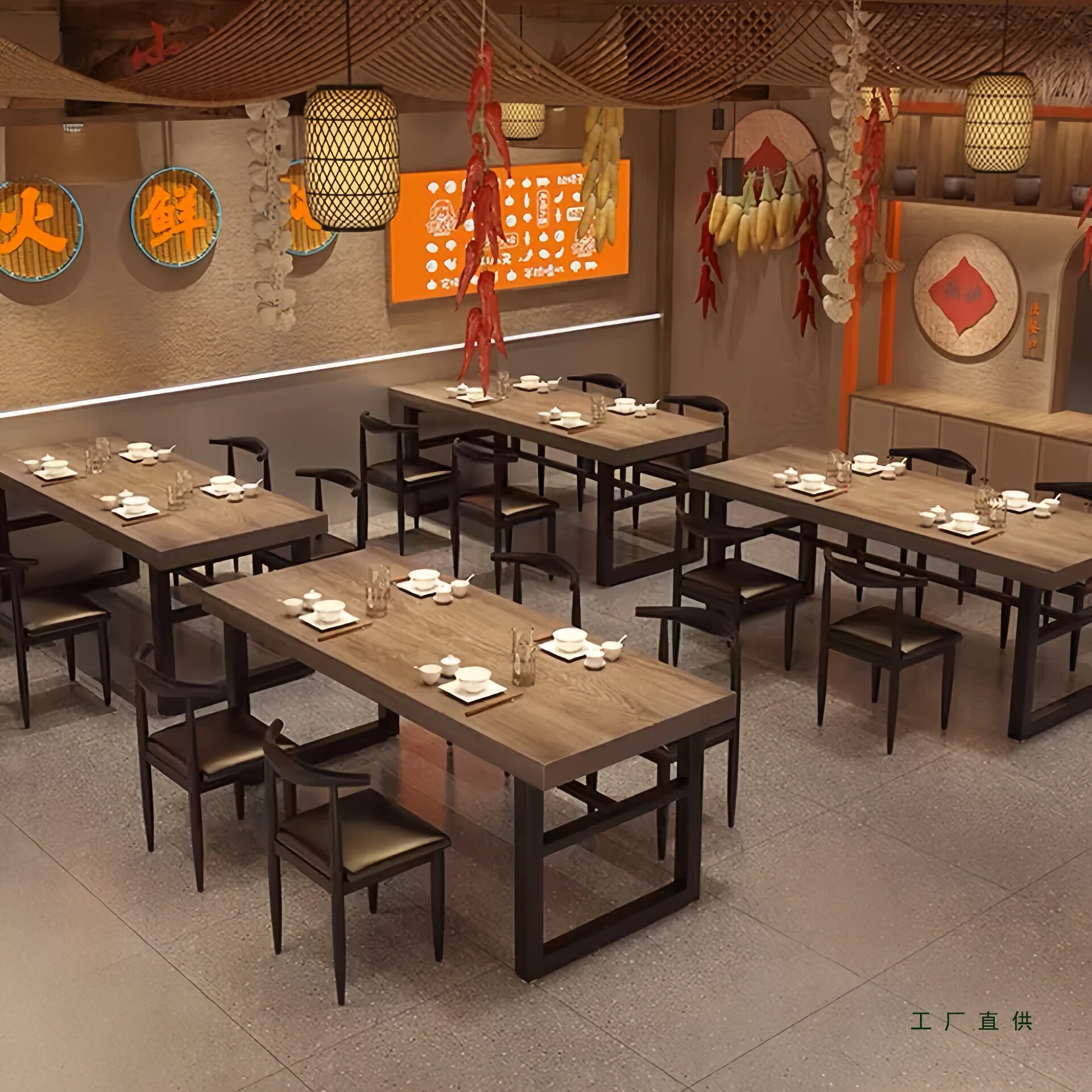 餐厅商用餐桌椅组合工业风铁艺长方形烧烤饭店面馆餐饮桌子酒吧木