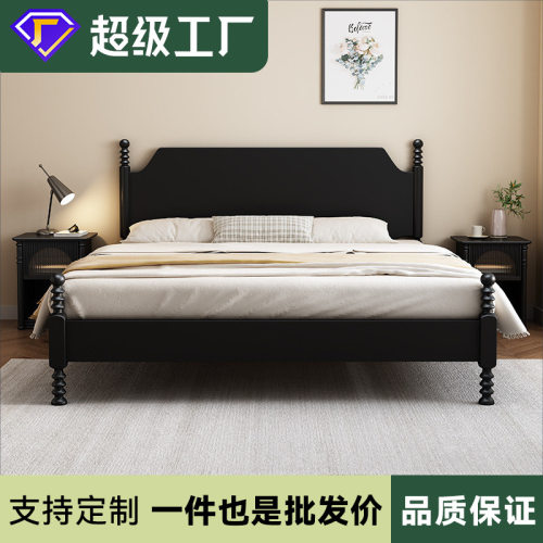 北欧实木床黑色1.8m双人床小户型1.5m单人床法式主卧大床悬浮设计