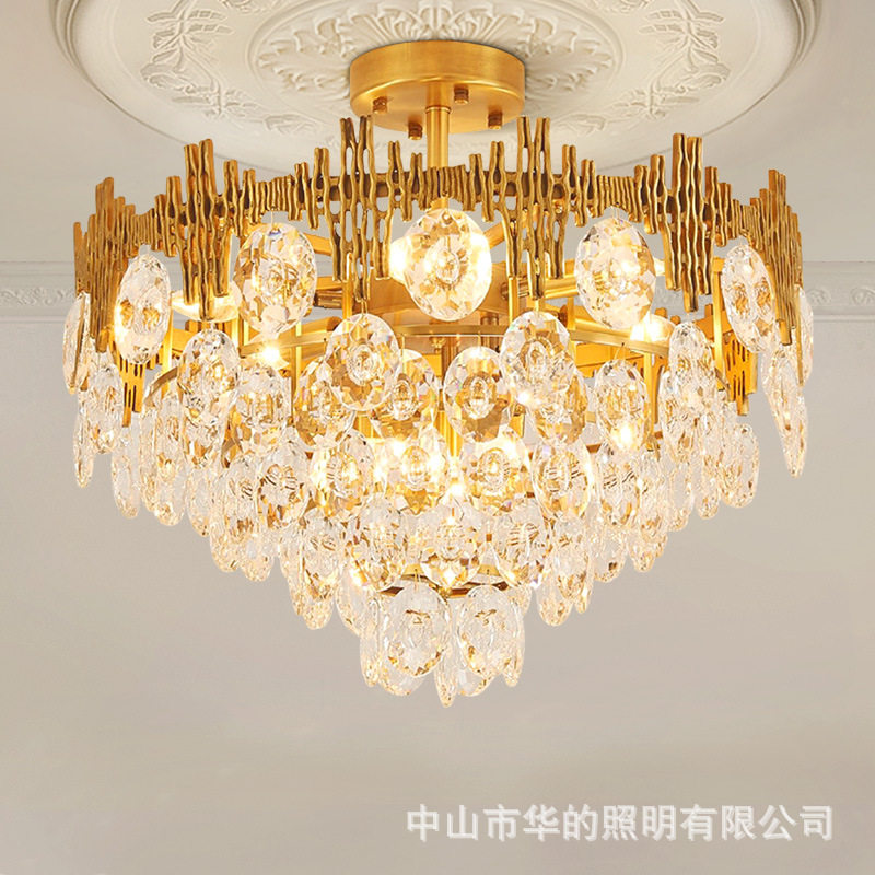 法式全铜水晶吸顶灯欧式奢华别墅卧室书房玄关门厅灯具轻奢黄铜灯