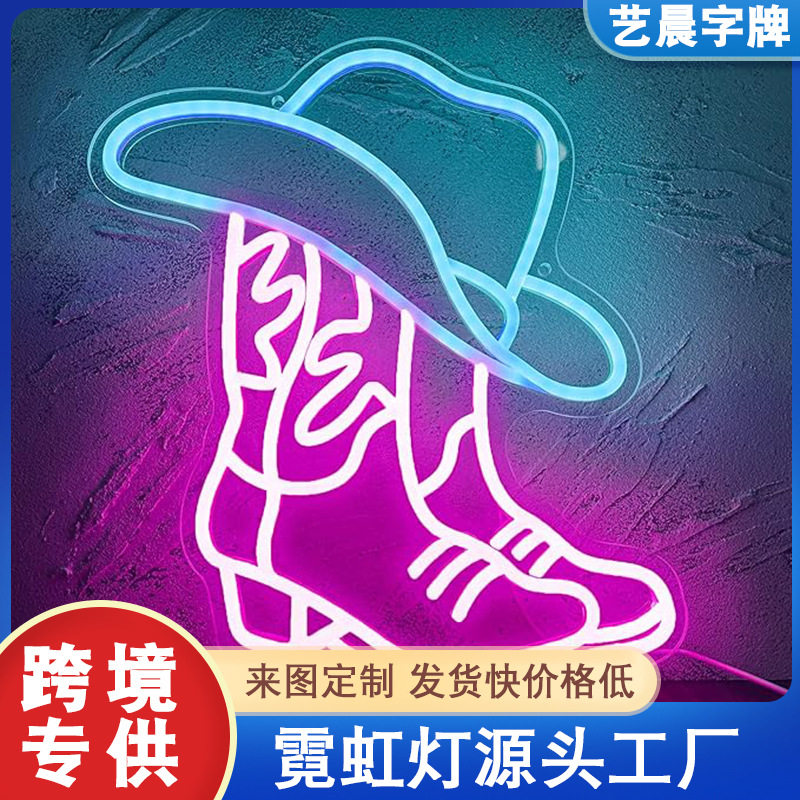 跨境led霓虹灯造型灯橱窗酒吧牛仔发光字母灯招牌装饰usb可调光