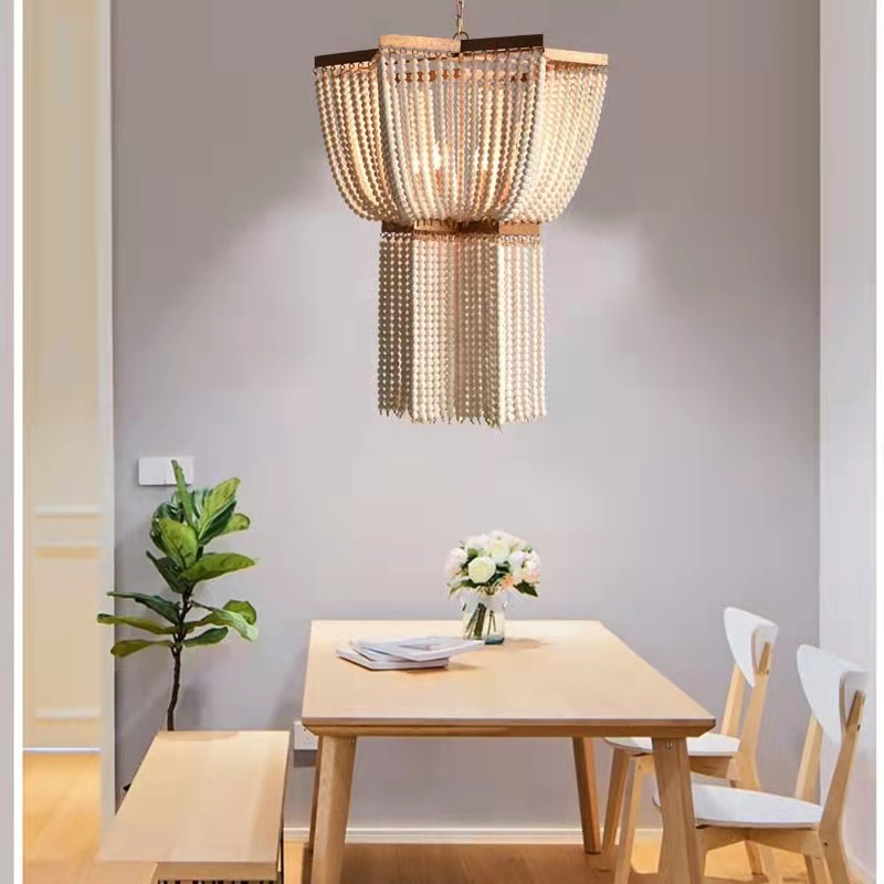 创意美式乡村波西米亚风格木珠吊灯客厅餐厅楼梯间别墅吊具