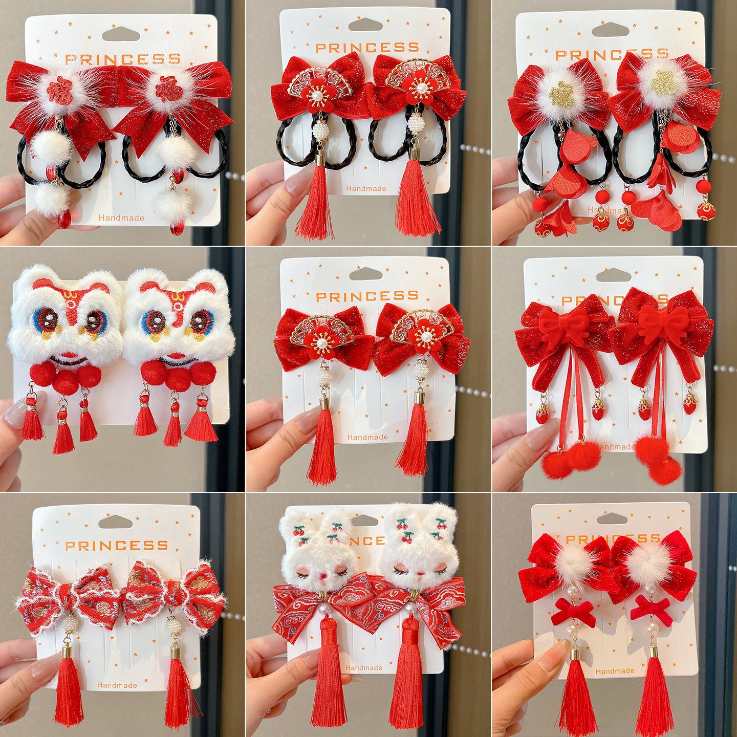 新年头饰儿童过年发夹女童古风红色发饰女孩假发流苏发卡宝宝夹子